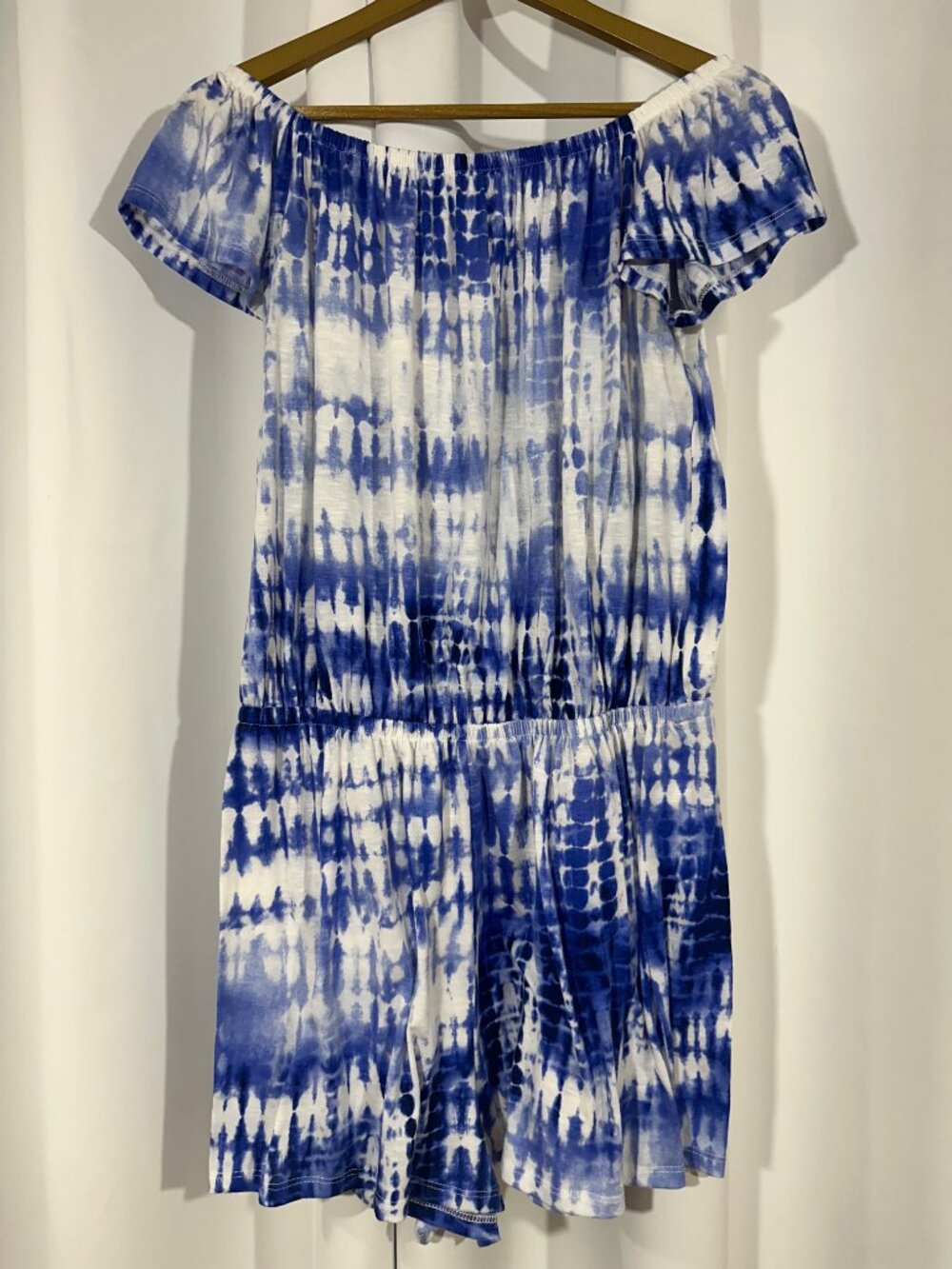 Hawaiian Tropic Blue Tie Dye Off Shoulder Romper Size XL Beach Vacation Cover Up